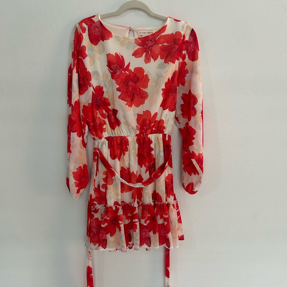Flying Tomato Red and White Floral Dress
